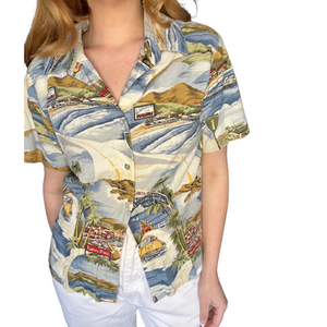Vintage 90s Coastal‎ Beach Malibu Santa Monica Pier Laguna PCH Button Up
